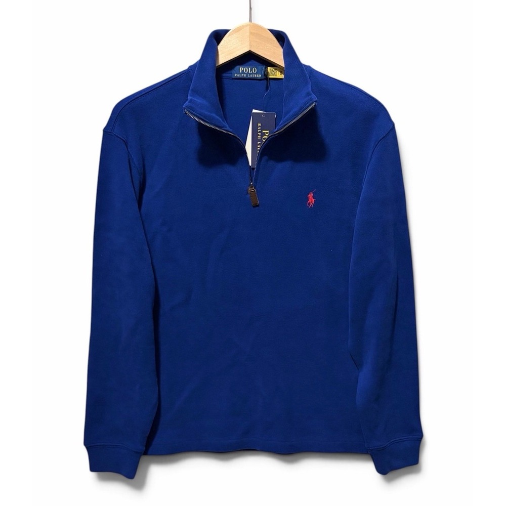 NWT Polo Ralph Lauren Men M Medium Blue Quarter Zip Sweater Knit Luxury Classic